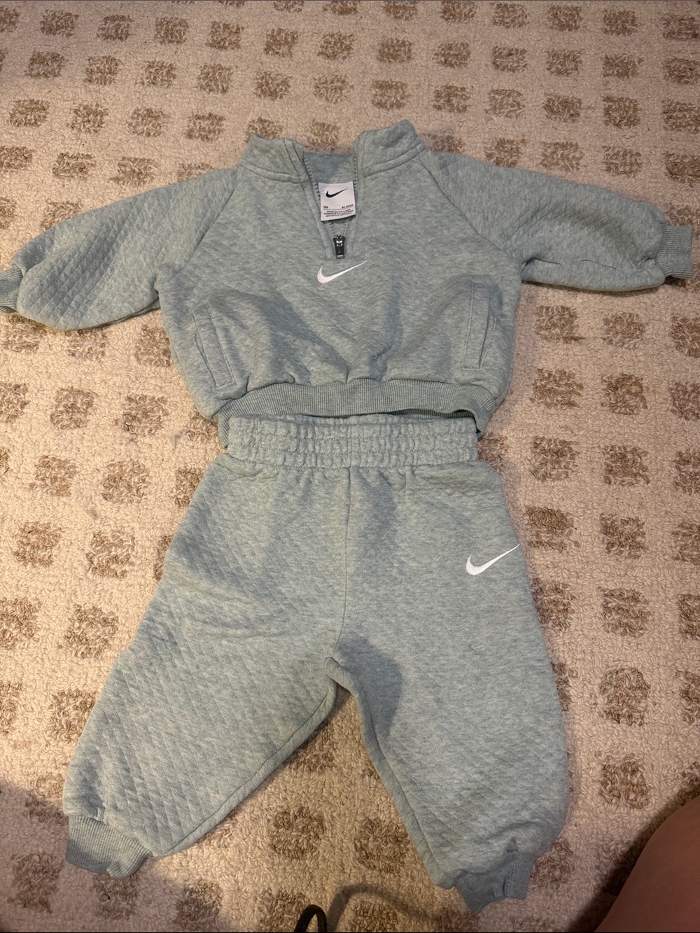 Nike Kids Quilted Sweatpants & Pullover Set in Light Sage